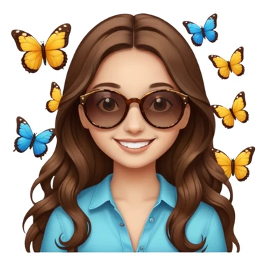 Smiling with butterflies and sunglasses and long brown hair sticker