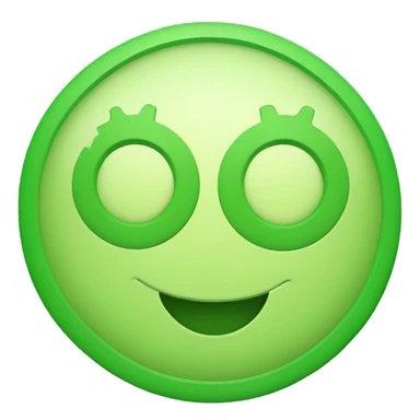 smiley image with green face as a circular outline, with two similar gear shapes as eyes and a curved smile sticker