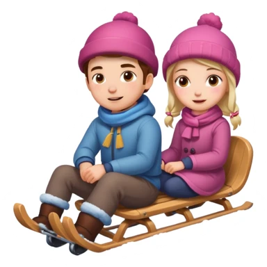 sledge surrounded with snow with boy and girl on top of it riding sticker