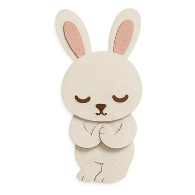 white bunny bowing politely with paws together, paper-craft style, eyes fully visible and not transparent sticker