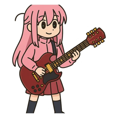 Bocchi the Rock in a pink costume with a guitar sticker