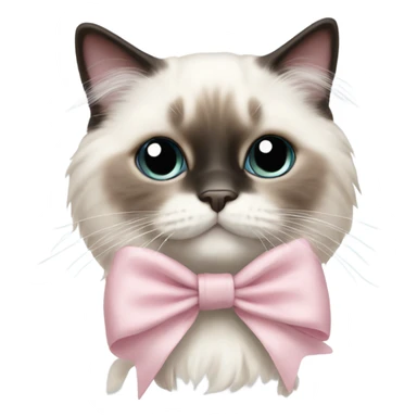 Cute Realistic ragdoll cat with pale pink bow sticker