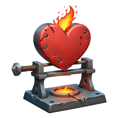 Heart being reforged on an anvil, sparks frozen mid-air sticker