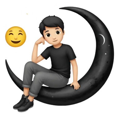 silhouette graphic of a boy sitting on a crescent moon, generate in emoji so I can use in chatting  sticker