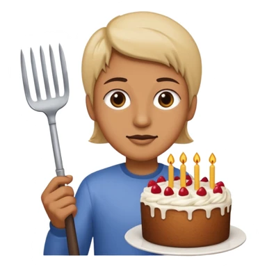 Person holding a pitchfork in one hand and a piece of cake in the other  sticker