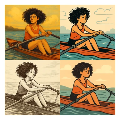 kıvırcık saçlı, kürek çeken kız, farklı stillerde sticker