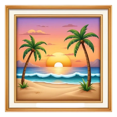 a beach with sand , water , a sunset , and palm trees sticker