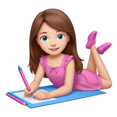 a girl who is getting on the ground and drawing cute herself on a paper  sticker