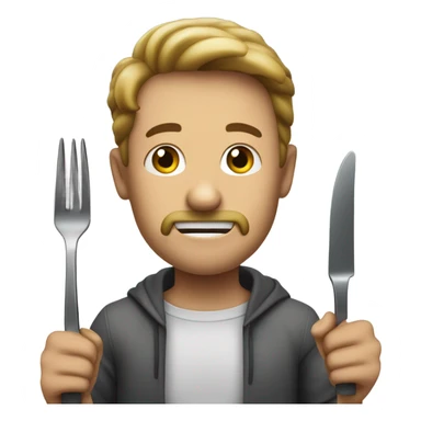 man with knife and fork ready to eat sticker