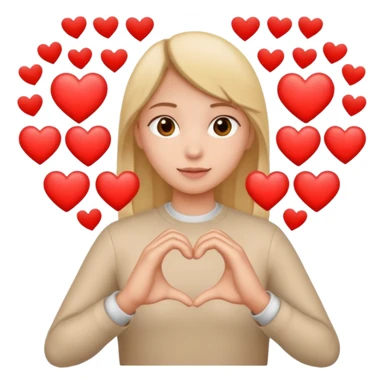 Tu peut me faire un emoji ou il y a une personne qui fait la forme de un cœur et à l’intérieur il y a un cœur et tout autour il y a pleins de cœurs  sticker
