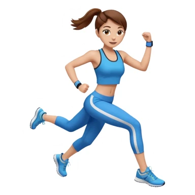 workout girl with brown hair, energetic pose, modern athletic outfit, emoji style sticker
