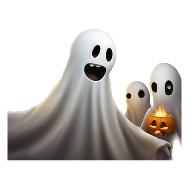 Ghosts stare at scared man around bonfire sticker