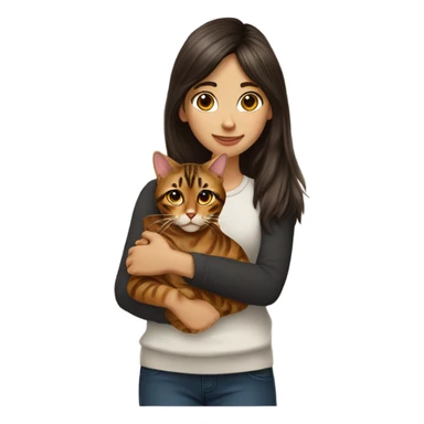 Beautiful woman long dark brown hair have bangs hug bengal cat sticker
