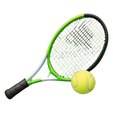 A tennis racket and a ball placed on the ground, with a tennis court in the background. The court lines and net are visible, emphasizing the structure and focus of the sport, creating a dynamic and energetic vibe. sticker