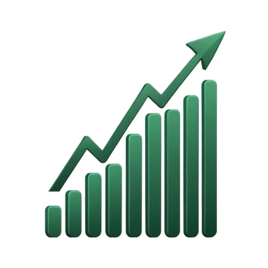growth chart with white bars and dark green shadows and details, dark green arrow, minimalistic style, no emojis or faces, iOS emoji style sticker