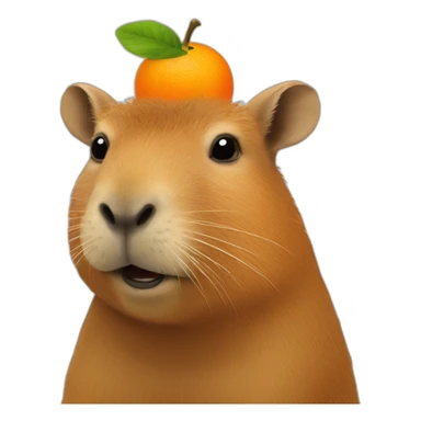 capybara with an orange on its head sticker