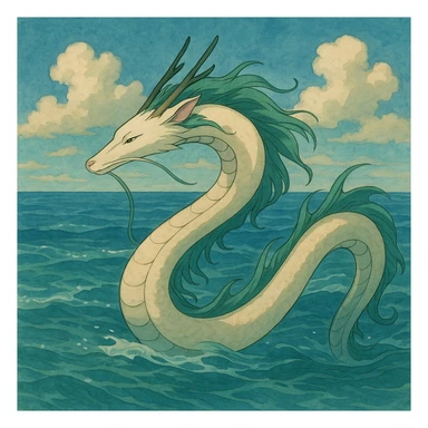 water dragon, elegant and flowing, ghibli-inspired style sticker
