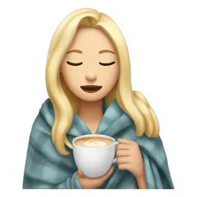 girl inside a blanket sipping coffee eyes closed with blonde hair sticker