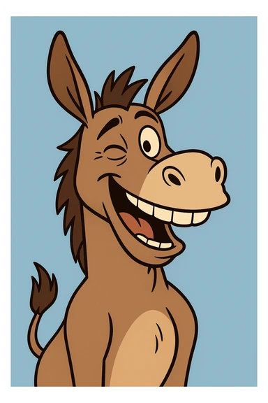 funny donkey character, winking, blue background sticker