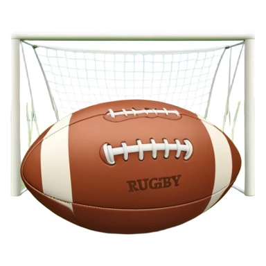 A rugby ball resting on a grassy field, with goalposts in the background. The scene captures the essence of the sport, with the field clearly marked and ready for a game, highlighting the intensity and teamwork of rugby. sticker