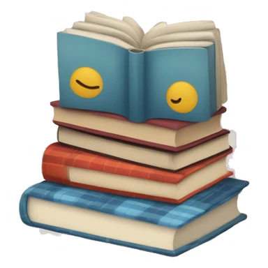 Books stacked on plaid blanket sticker