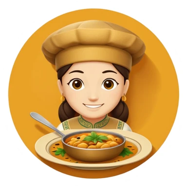Uzbek cuisine humanless avatar in bright illustration. Classic dishes like plov, warm golden and earthy tones, simple shapes, flat design, high contrast, friendly and appetizing. sticker
