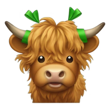 Maple the highland cow with a green bow on top of her head sticker