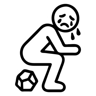 a simplified icon of a man pooping a rock, with tears sticker