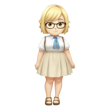 Chubby anime girl with glasses and short blond hair, full body wearing cute dress sticker