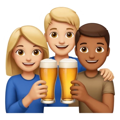 group of friends clinking beer glasses in pub, cheerful atmosphere, emoji style sticker