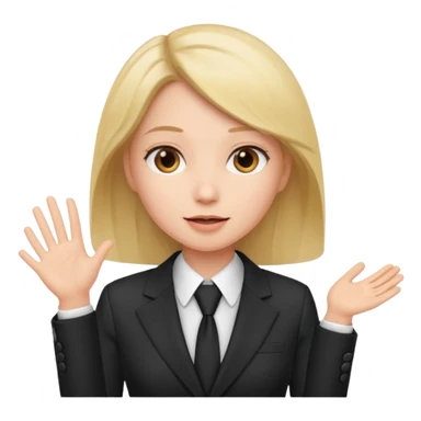 a girl in a suit tells a group of people something sticker