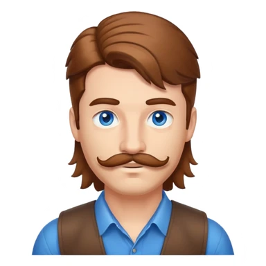 Guy with brown mullet and BLUE EYES and mustache sticker