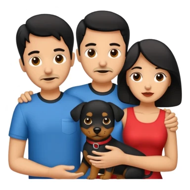Pareja hombre y mujer, pelo negro ambos, y con dos perritos pincher en sus brazos sticker
