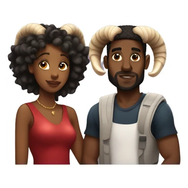two aries in love black woman and black man with ram horns sticker