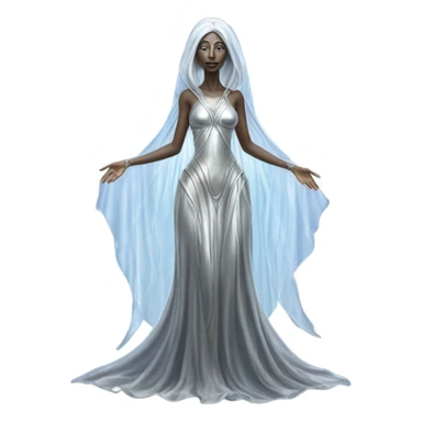 alien Pleiadian female in silver dress, full figure sticker