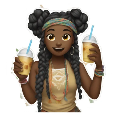 Black girl with boho braids drinking boba at a festival  sticker