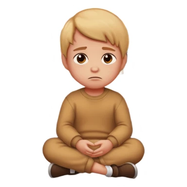 small child sitting sadly with a street on fire behind him, apple style emoji sticker