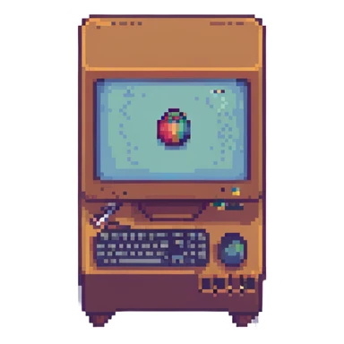 desktop PC, pixel art style sticker