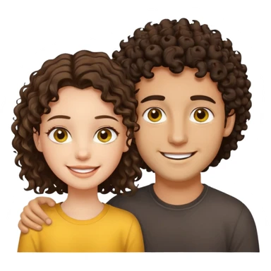 Sarı ve dağınık saçlı ela gözlü beyaz tenli erkek ve saçları koyu kahverengi kıvırcık  saçlı kız yan yana gülümsüyor sticker