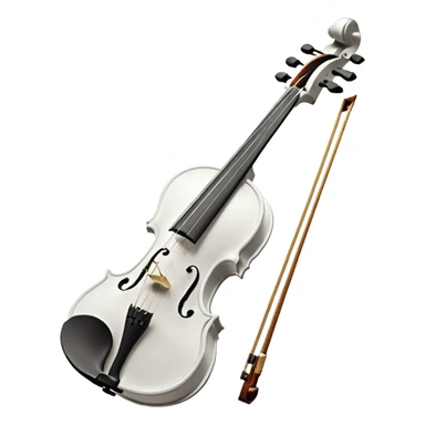 A pristine, pure white violin, highly detailed and elegant, subtle sparkle and soft glow, wearing a small festive New Year hat, animated style, 3D shading, high resolution, cheerful and festive mood, minimalistic background, perfect for Telegram premium emoji or sticker sticker