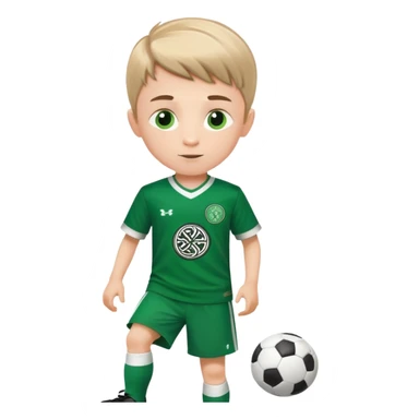 6 years old boy playing soccer wearing celtic uniform ( jersey) # 17 in the jersey !  sticker