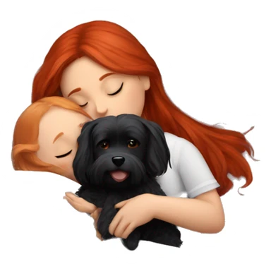 Red hair girl sleep with her maltese black dog sticker