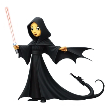  beautifully dressed teen Morticia Addams Jedi riding on the back of a very large black shiny evil-looking fire-spewing dragon. proper scale sticker