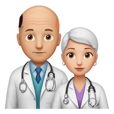 Bald tan doctor man with examine woman sticker