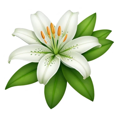 white lily flower with exactly six petals, one flower bud, and green leaves sticker