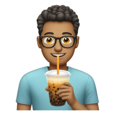 Guy with glasses drinking bubble tea sticker