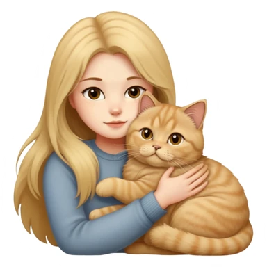 A long-haired girl hugs a Golden Shaded British shorthair sticker