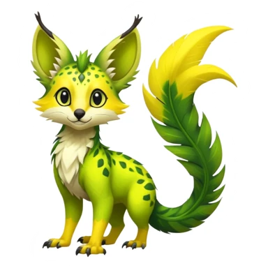 Feral Rare Fantasy vibrant tropical Vernid-Trico-jungle-animal-species-hybrid by LiLaiRa, random markings, tufted tail, tufted ears, full body sticker