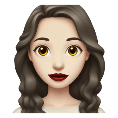 Pale skin girl with long dark brown hair and red lipstick sticker