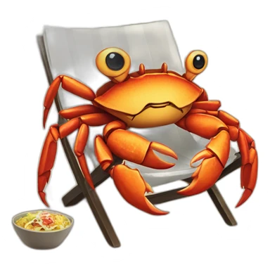 huge crab with huge taco, lying in two chairs at the beach sticker